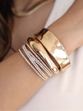 Ettika squared shine bangle Gold Hinged Wide Bracelet Revolve